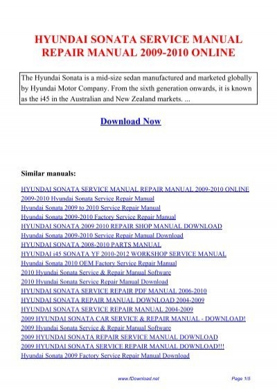 Hyundai Sonata 2003 Repair Manual Free Download